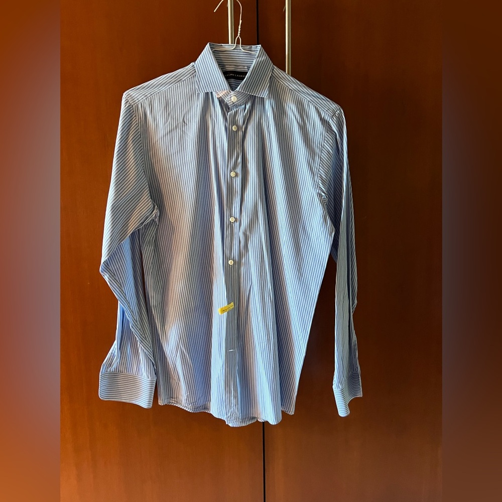 Ralph Lauren Black Label Men's Blue and White Striped Dress Shirt 15 1/2 - 33